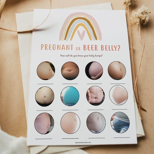 pregnant or beer belly game, Printable baby shower games, boho rainbow baby games, baby shower games, fun baby shower ideas, top baby shower ideas, boho rainbow baby shower, baby shower games, fun boho rainbow baby shower ideas