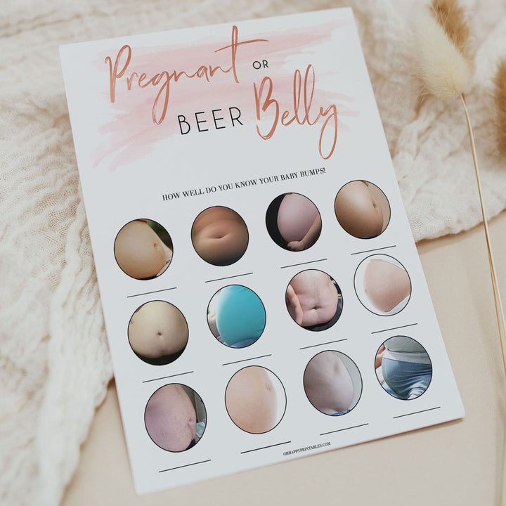 Pregnant or Beer Belly, Baby Bump or Beer Belly, Baby Bump Beer Belly, Baby Belly Beer Belly, Baby Shower Games, Pink, Printable, Pregnant baby game, printable baby shower games, fun baby shower games, popular baby shower games