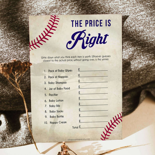 Baseball Price Is Right Baby Shower Game, Guess The Price Games, Baby Shower Price Games, Price Is Right Game, Baby Price Is Right, printable baby shower games, fun baby shower games, popular baby shower games