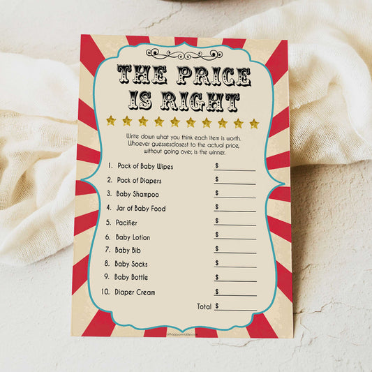 Circus the price is right baby shower games, circus baby games, carnival baby games, printable baby games, fun baby games, popular baby games, carnival baby shower, carnival theme