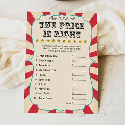 Circus the price is right baby shower games, circus baby games, carnival baby games, printable baby games, fun baby games, popular baby games, carnival baby shower, carnival theme