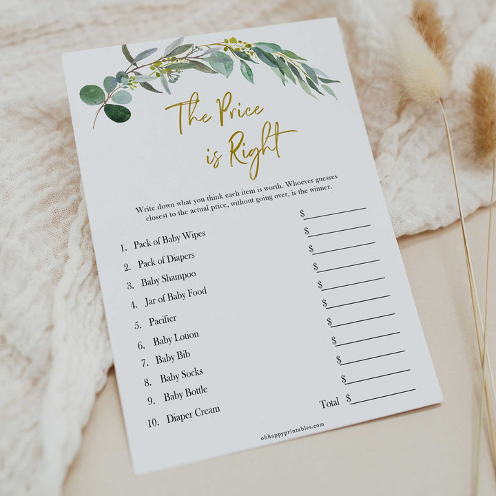  Eucalyptus baby shower games, the price is right game baby game, fun baby shower games, printable baby games, baby shower ideas, baby games, baby shower baby shower bundle, baby shower games packs, botanical baby shower