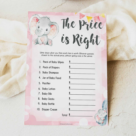 pink elephant baby games, the price is right baby shower games, printable baby shower games, baby shower games, fun baby games, popular baby games, pink baby games