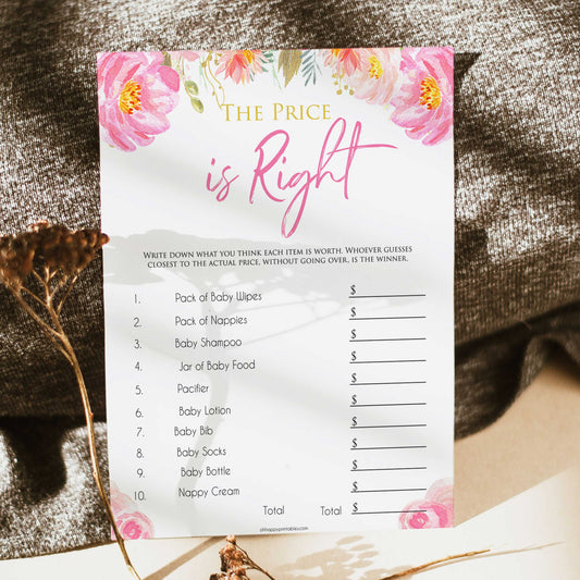 Pink blush floral baby shower price is right game, printable baby games, baby shower games, blush baby shower, floral baby games, girl baby shower ideas, pink baby shower ideas, floral baby games, popular baby games, fun baby games