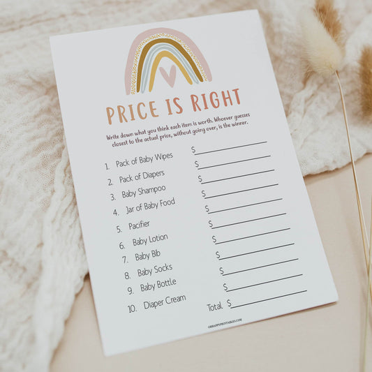 price is right baby shower games, Printable baby shower games, boho rainbow baby games, baby shower games, fun baby shower ideas, top baby shower ideas, boho rainbow baby shower, baby shower games, fun boho rainbow baby shower ideas