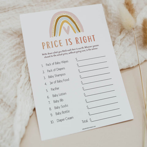 price is right baby shower games, Printable baby shower games, boho rainbow baby games, baby shower games, fun baby shower ideas, top baby shower ideas, boho rainbow baby shower, baby shower games, fun boho rainbow baby shower ideas