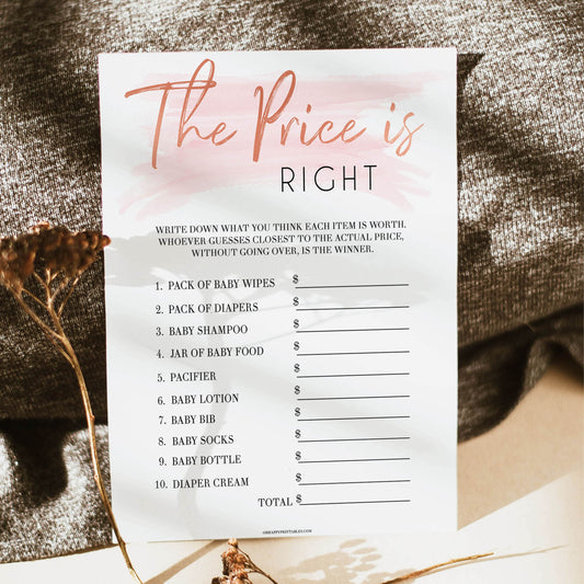 Pink Swash Price Is Right Baby Shower Game, Pink Guess The Price Games, Prinable Baby Shower Games Price Games, Pink Price Is Right Game, popular baby shower games, printable baby shower games, fun baby games