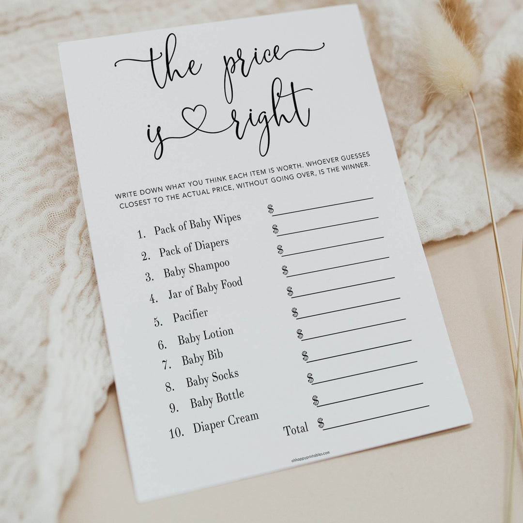 Minimalist baby shower games, the price is right baby games, 10 baby game bundles, fun baby games, printable baby games, top baby games, popular baby games, labor or porn games, neutral baby games, gender reveal games