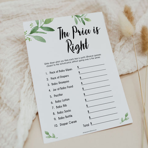 Botanical Price Is Right Baby Shower Game, Gold Guess The Price Games, Eucalyptus Baby Shower Price Games, Green Price Is Right Game