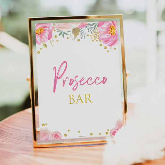 prosecco bar sign, printable bridal shower games, blush floral bridal shower games, fun bridal shower games