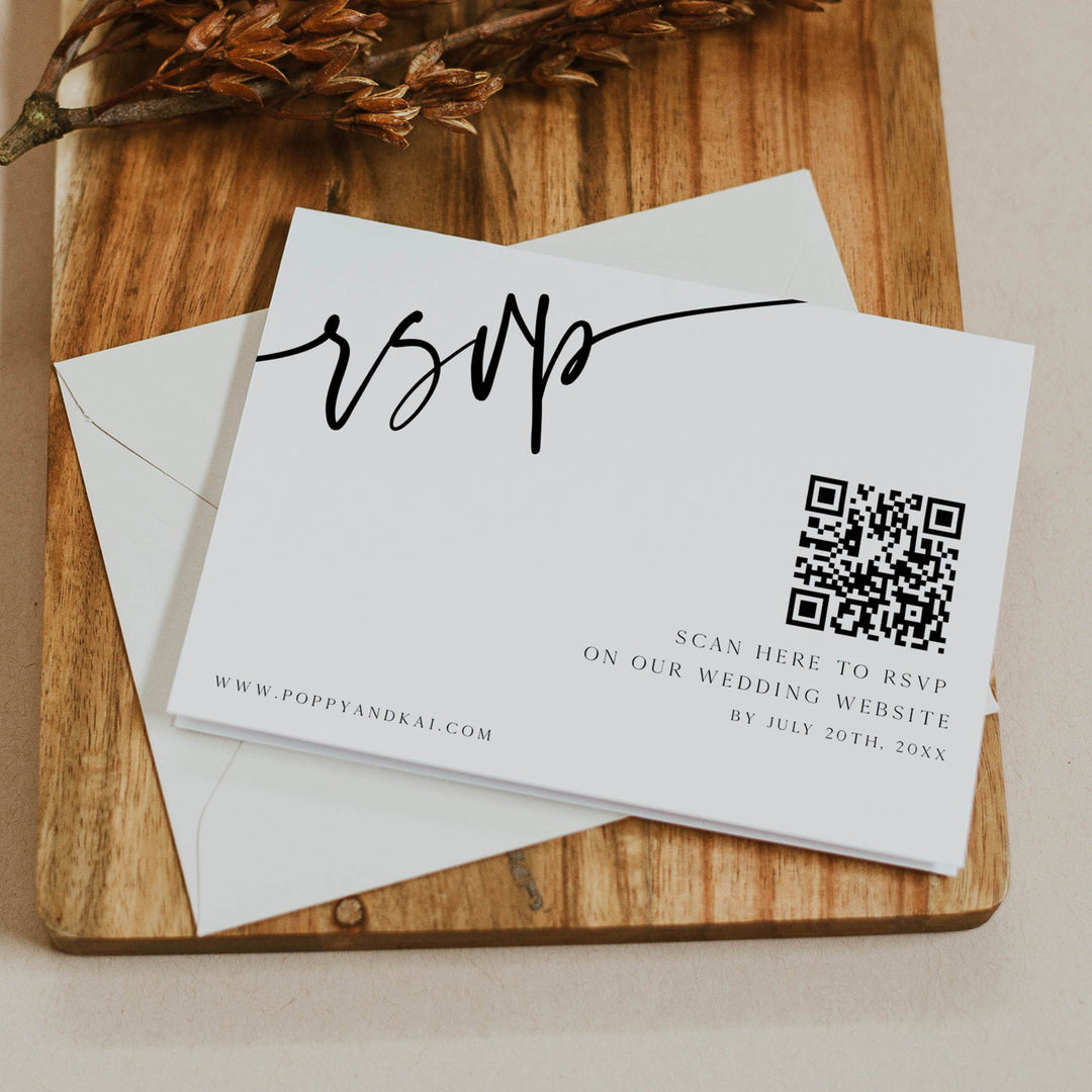 editable QR RSVP card, Printable QR RSVP card, CALLIGRAPHY editable wedding invitation suite, editable wedding stationery, printable wedding stationery, modern wedding items, wedding save the dates