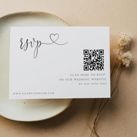 editable QR RSVP card, printable QR RSVP card, CALLIGRAPHY editable wedding invitation suite, editable wedding stationery, printable wedding stationery, modern wedding items, wedding save the dates