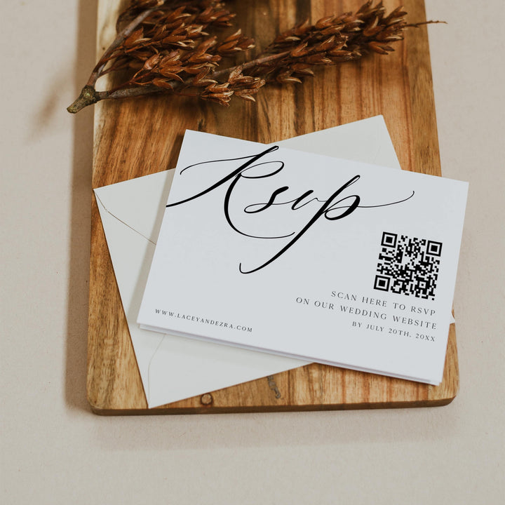 editable QR RSVP card, printable QR RSVP card, CALLIGRAPHY editable wedding invitation suite, editable wedding stationery, printable wedding stationery, modern wedding items, wedding save the dates