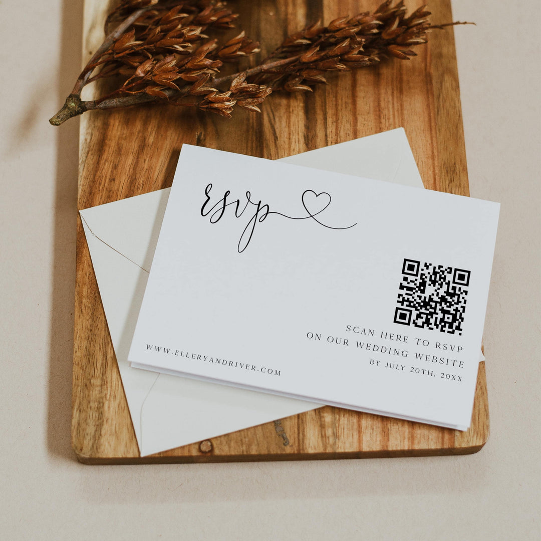 editable QR RSVP card, printable QR RSVP card, CALLIGRAPHY editable wedding invitation suite, editable wedding stationery, printable wedding stationery, modern wedding items, wedding save the dates