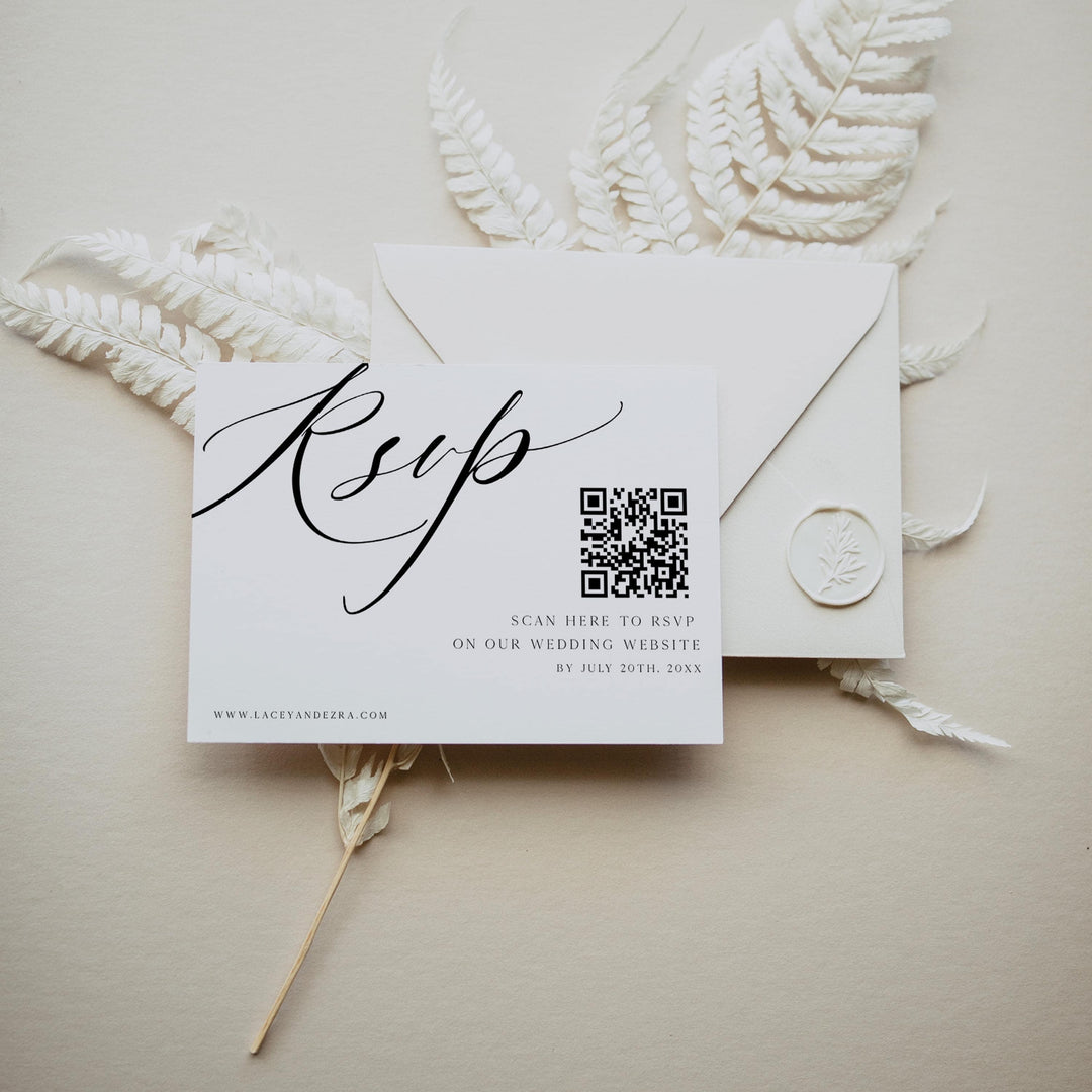 editable QR RSVP card, printable QR RSVP card, CALLIGRAPHY editable wedding invitation suite, editable wedding stationery, printable wedding stationery, modern wedding items, wedding save the dates