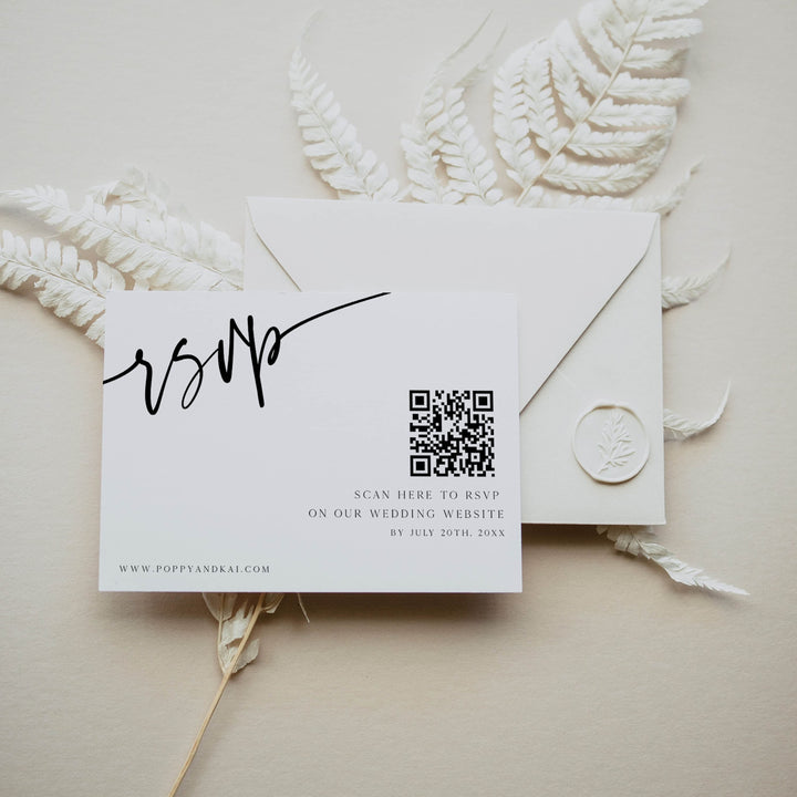 editable QR RSVP card, Printable QR RSVP card, CALLIGRAPHY editable wedding invitation suite, editable wedding stationery, printable wedding stationery, modern wedding items, wedding save the dates