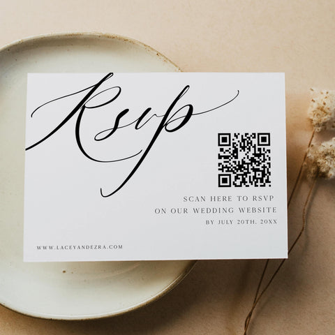 editable QR RSVP card, printable QR RSVP card, CALLIGRAPHY editable wedding invitation suite, editable wedding stationery, printable wedding stationery, modern wedding items, wedding save the dates