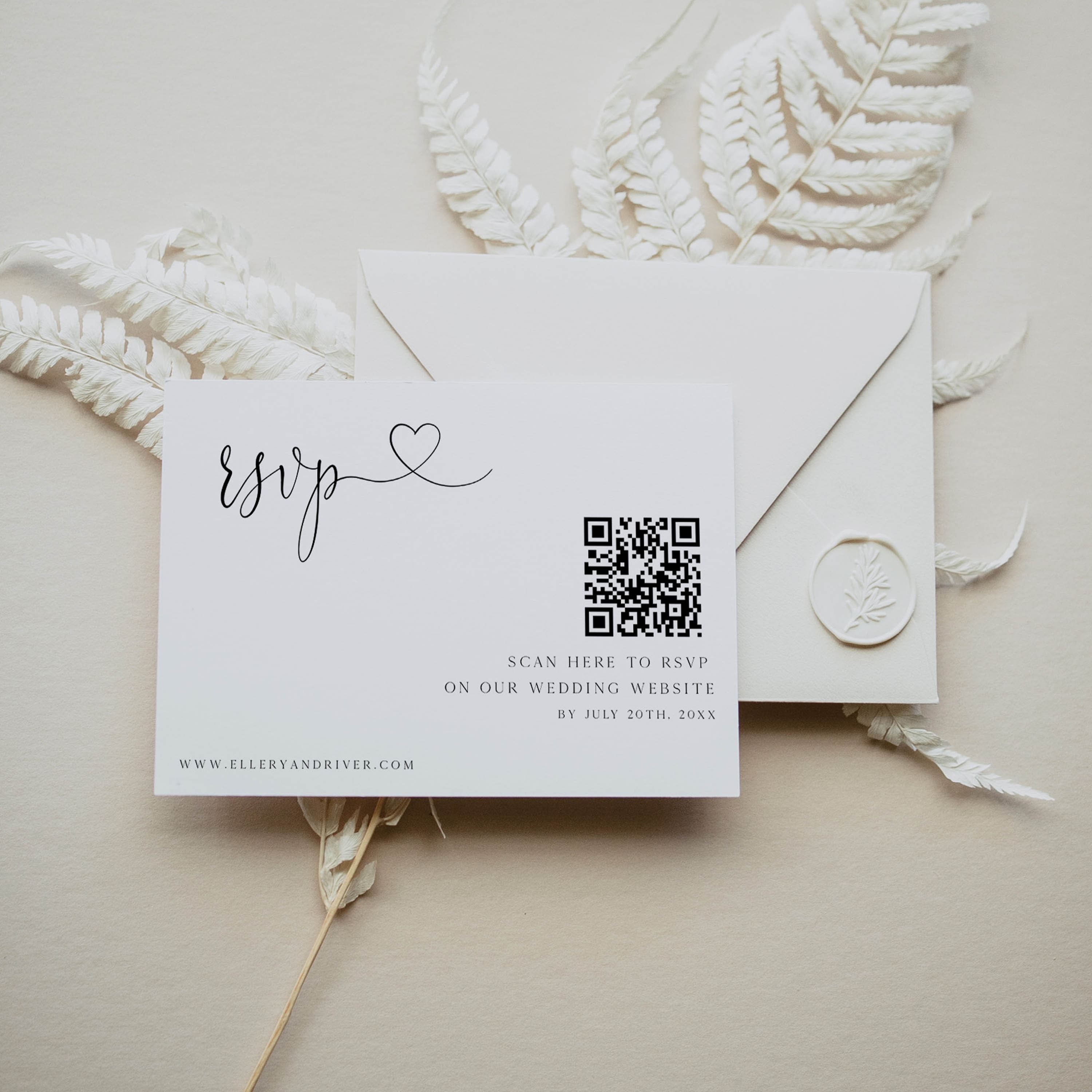 editable QR RSVP card, printable QR RSVP card, CALLIGRAPHY editable wedding invitation suite, editable wedding stationery, printable wedding stationery, modern wedding items, wedding save the dates