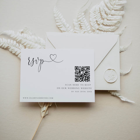 editable QR RSVP card, printable QR RSVP card, CALLIGRAPHY editable wedding invitation suite, editable wedding stationery, printable wedding stationery, modern wedding items, wedding save the dates
