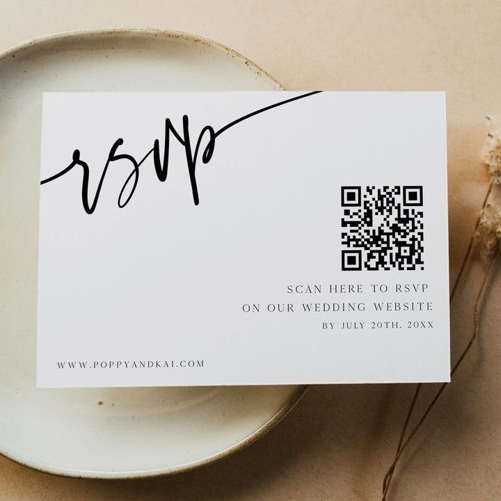 editable QR RSVP card, Printable QR RSVP card, CALLIGRAPHY editable wedding invitation suite, editable wedding stationery, printable wedding stationery, modern wedding items, wedding save the dates
