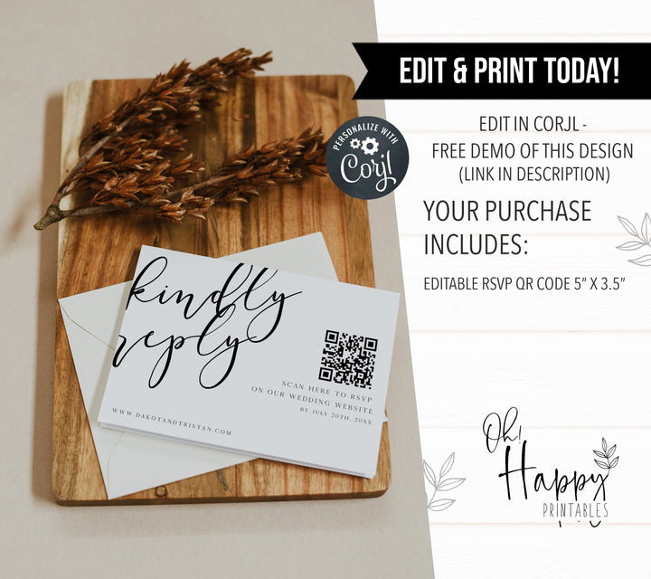 editable rsvp card, editable QR rsvp card, CALLIGRAPHY editable wedding invitation suite, editable wedding stationery, printable wedding stationery, modern wedding items, wedding save the dates