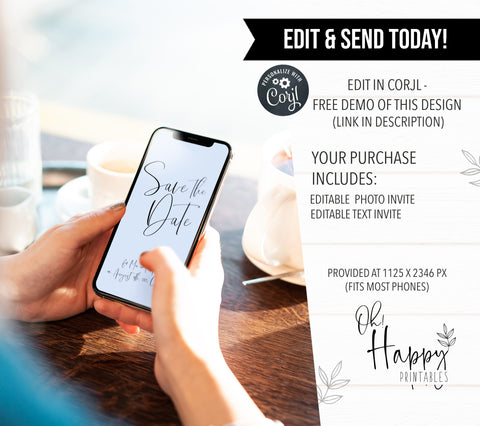 editable mobile save the date, CALLIGRAPHY editable wedding invitation suite, editable wedding stationery, printable wedding stationery, modern wedding items, wedding save the dates
