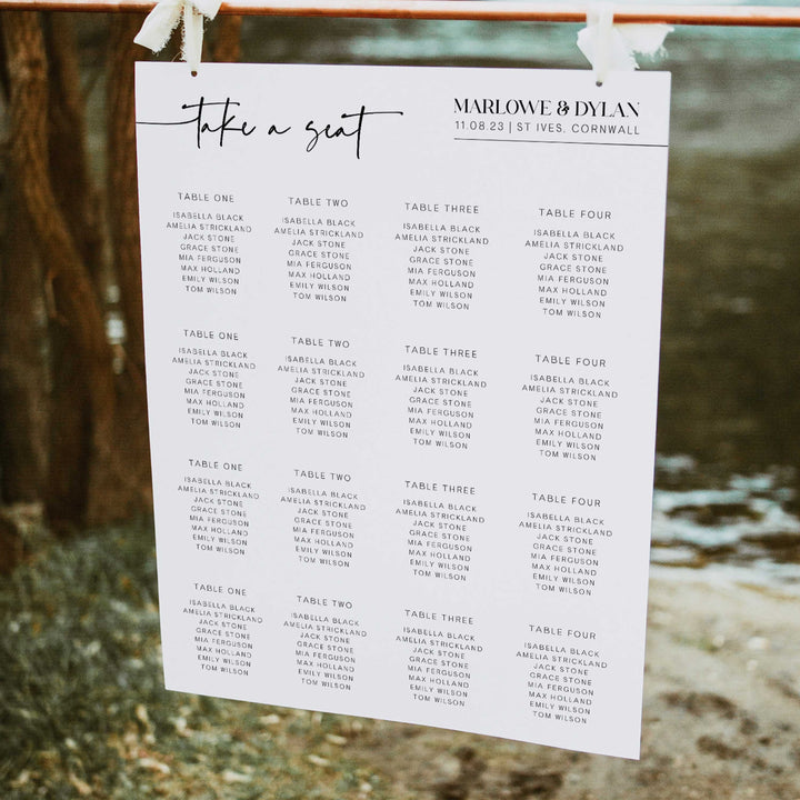 editable wedding seating plan, printable wedding seating chart, wedding table plans, wedding table chart, marlowe wedding collection, modern wedding table charts