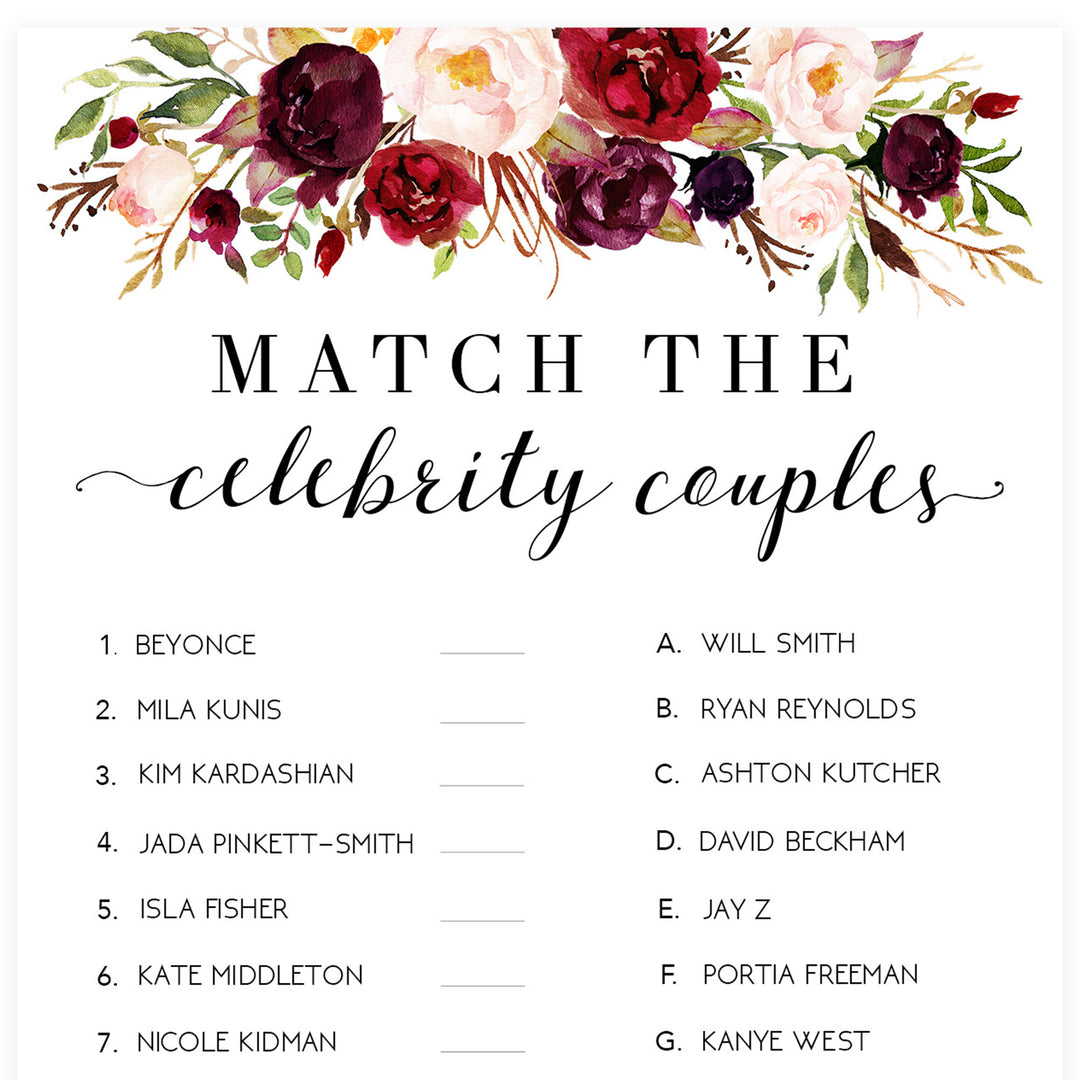 Match Celebrity Couples Game - White Marsala