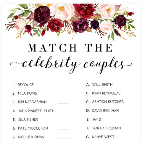Match Celebrity Couples Game - White Marsala