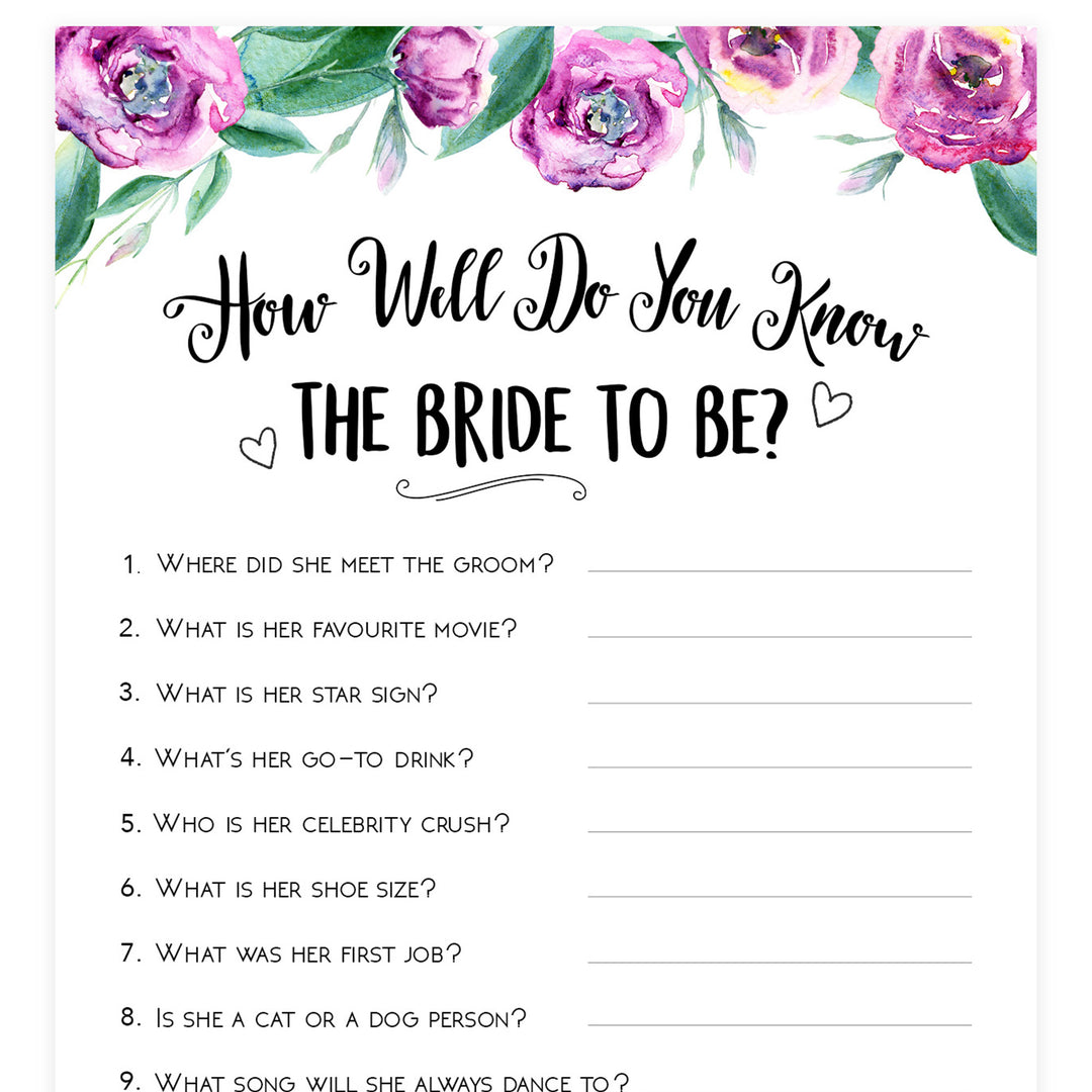 Do You Know the Bride Game - Purple Peonies