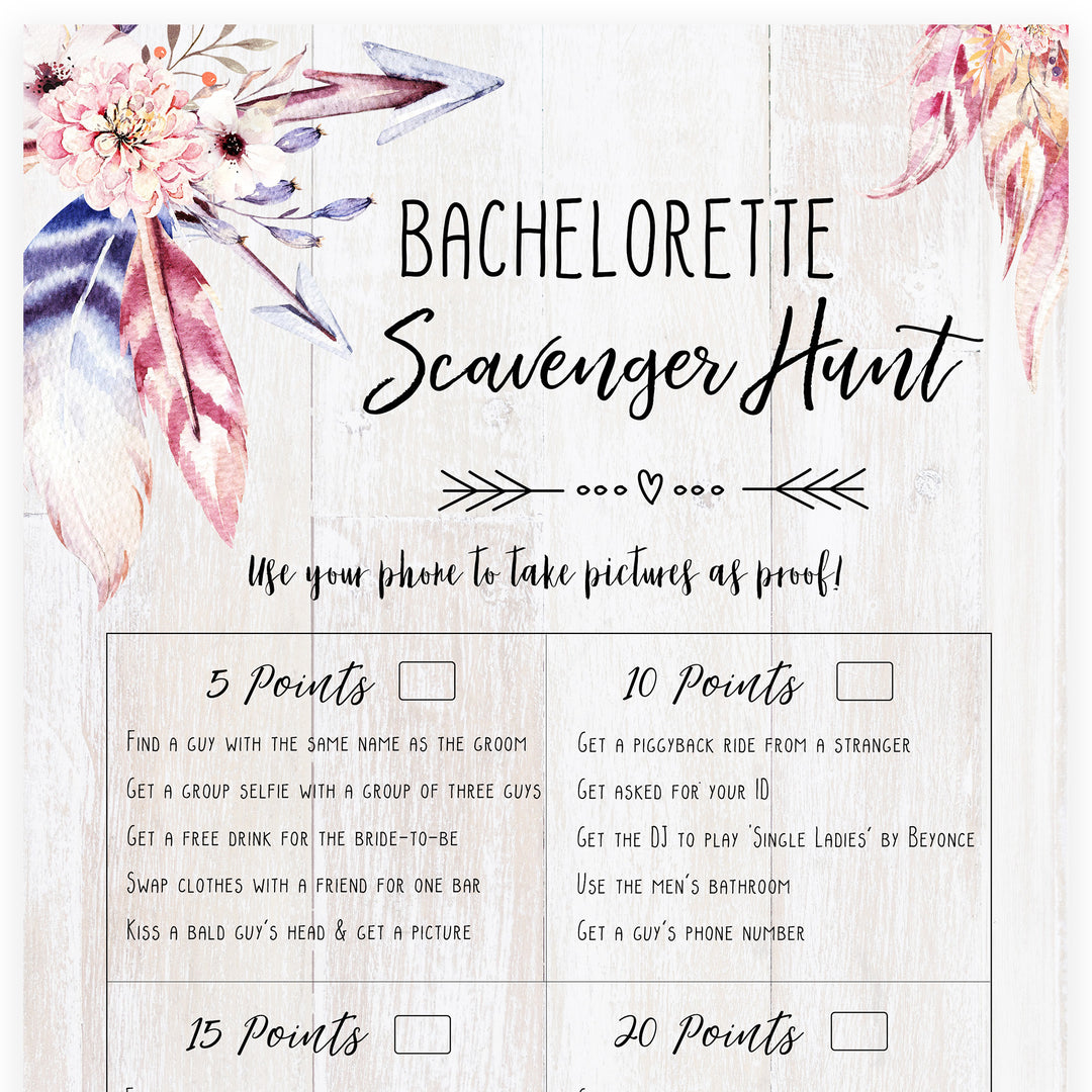 Bachelorette Scavenger Hunt - Boho