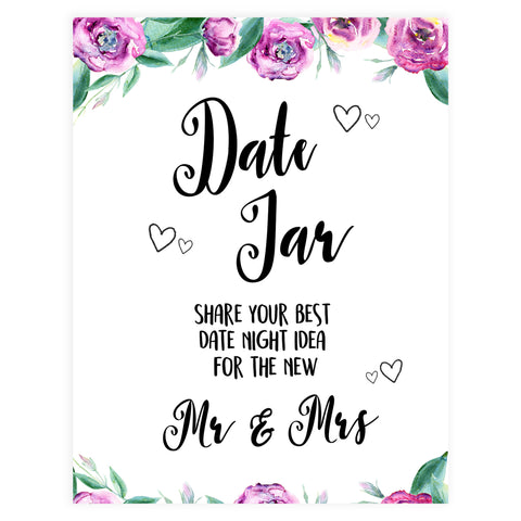 Date Night Jar Bridal Game - Purple Peonies