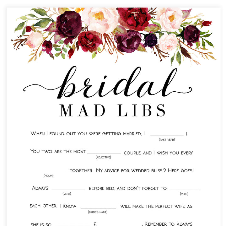 Bridal Mad Libs Game - White Marsala