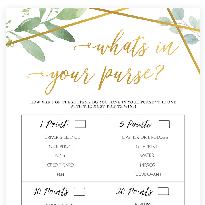 What's In Your Purse - Gold Greenery