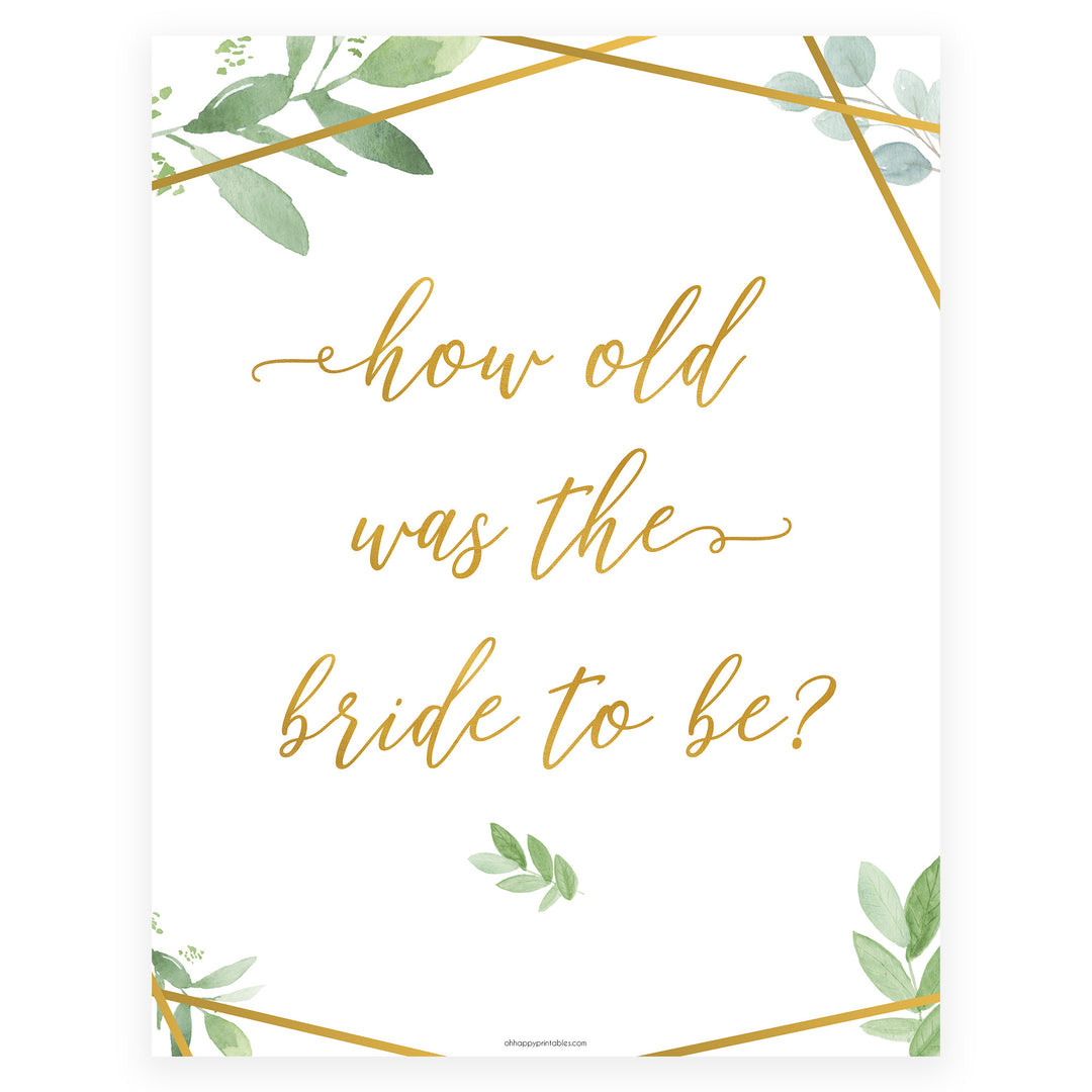 How Old was the Bride Game - Gold Greenery