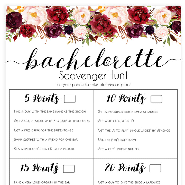 Bachelorette Scavenger Hunt - White Marsala