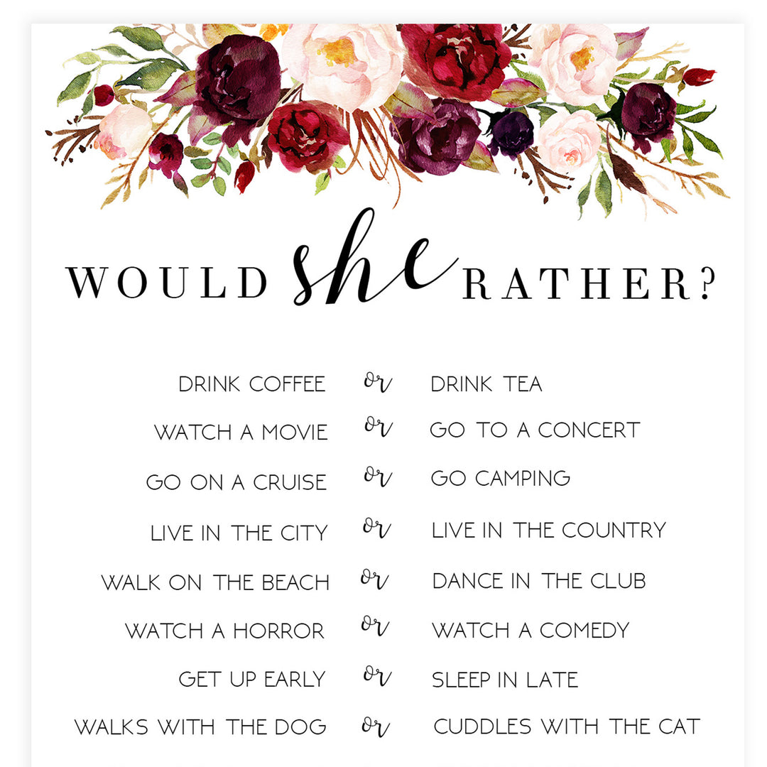 Would She Rather Bridal Game - White Marsala