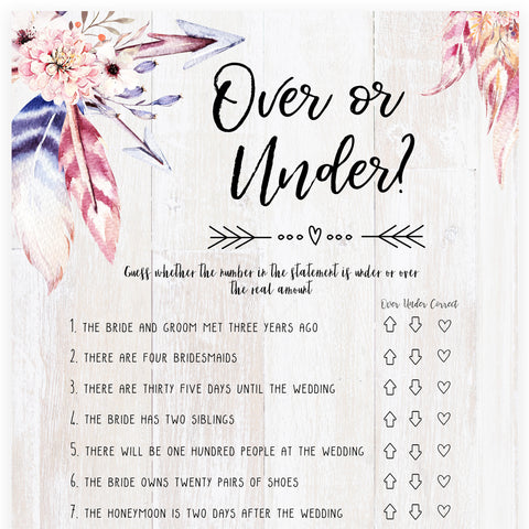 Over or Under Bridal Game - Boho