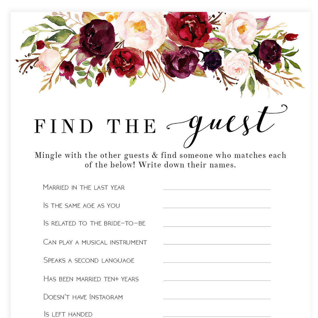 Find The Guest Bridal Game - White Marsala