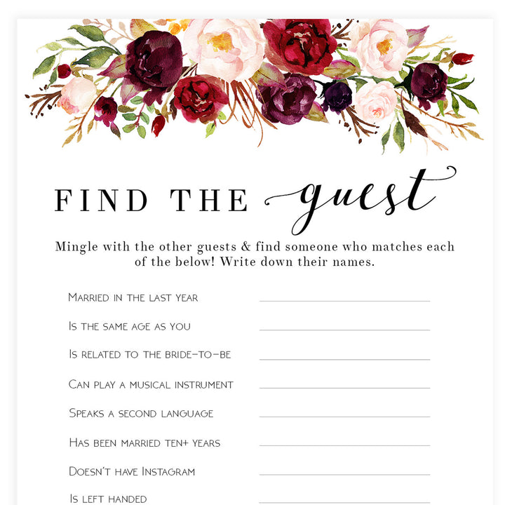 Find The Guest Bridal Game - White Marsala