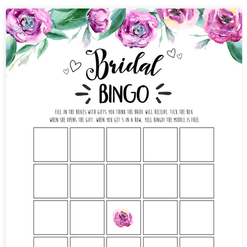 Bridal Bingo Game - Purple Peonies