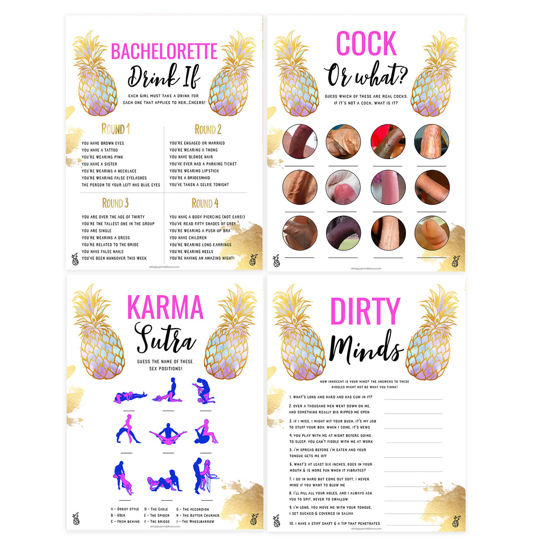 8 Bachelorette Party Games Bundle - Gold Pineapple