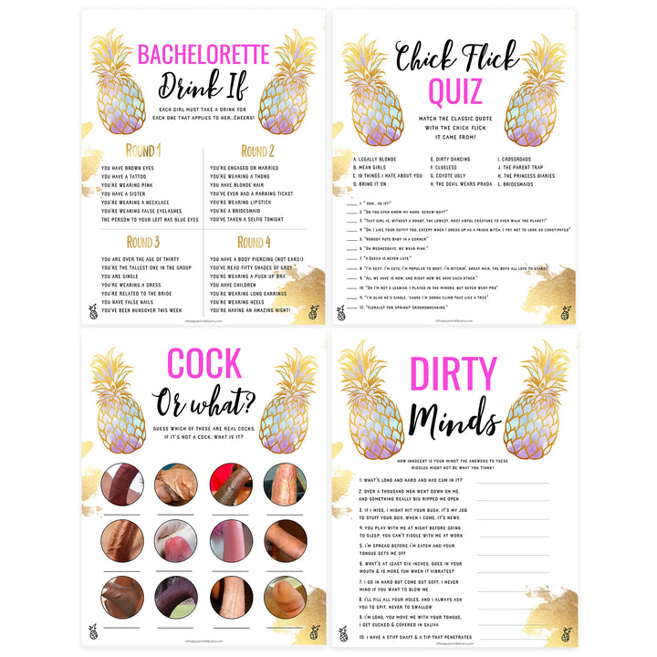 4 Bachelorette Party Games Bundle - Gold Pineapple
