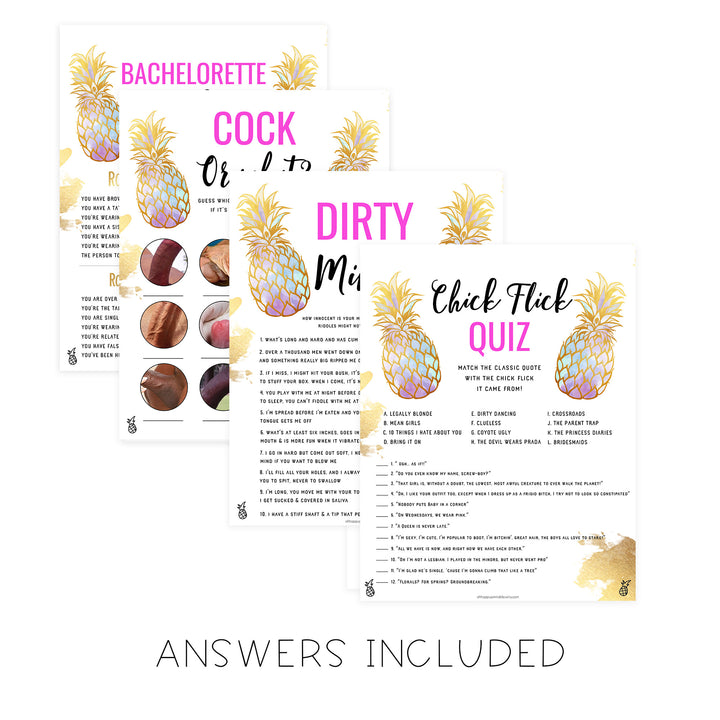 4 Bachelorette Party Games Bundle - Gold Pineapple
