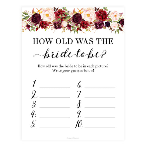How Old was the Bride Game - White Marsala
