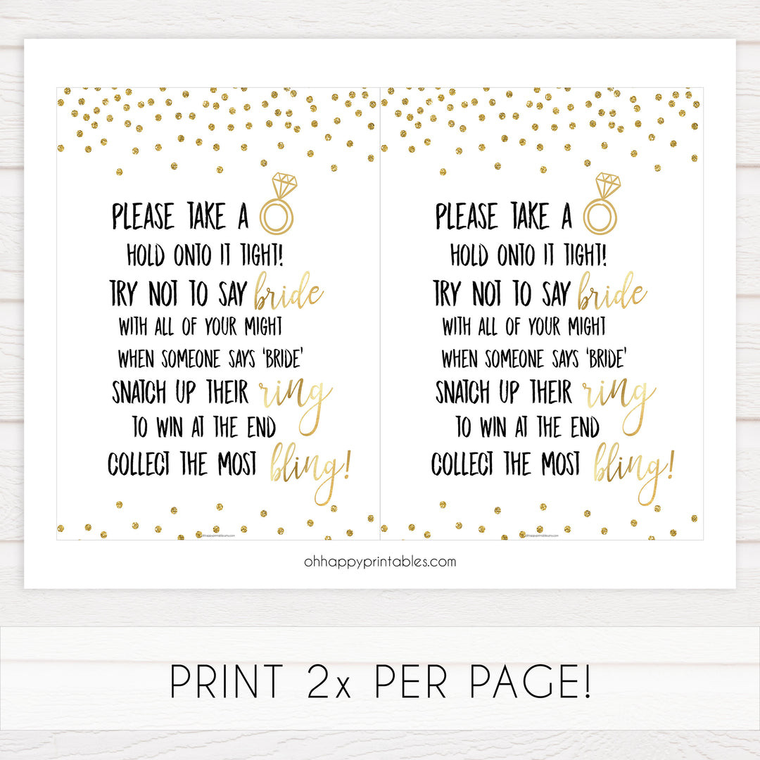 ring hunt game, Printable bridal shower games, gold glitter bridal shower, gold glitter bridal shower games, fun bridal shower games, bridal shower game ideas, gold glitter bridal shower
