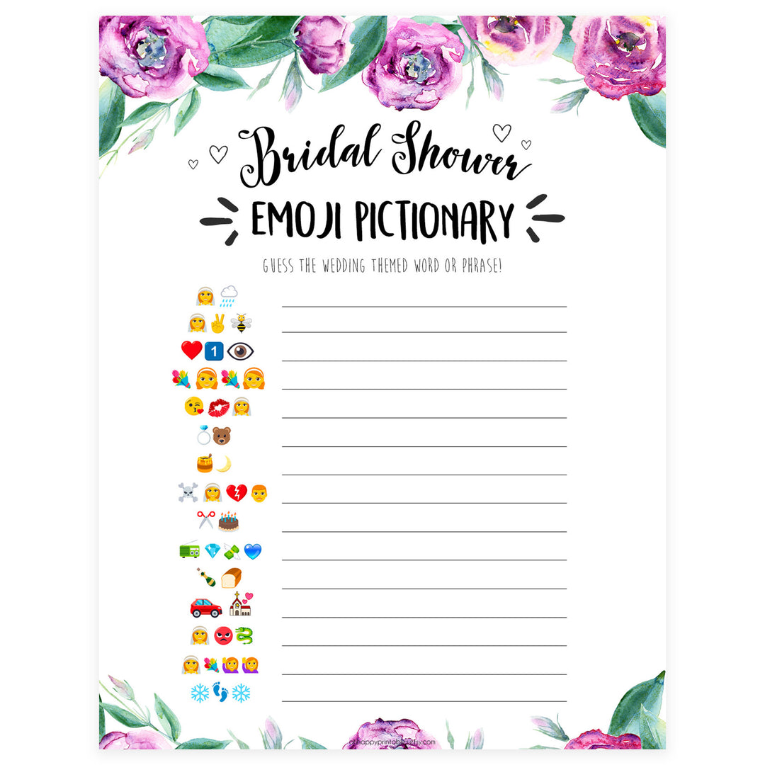 Bridal Emoji Pictionary - Purple Peonies