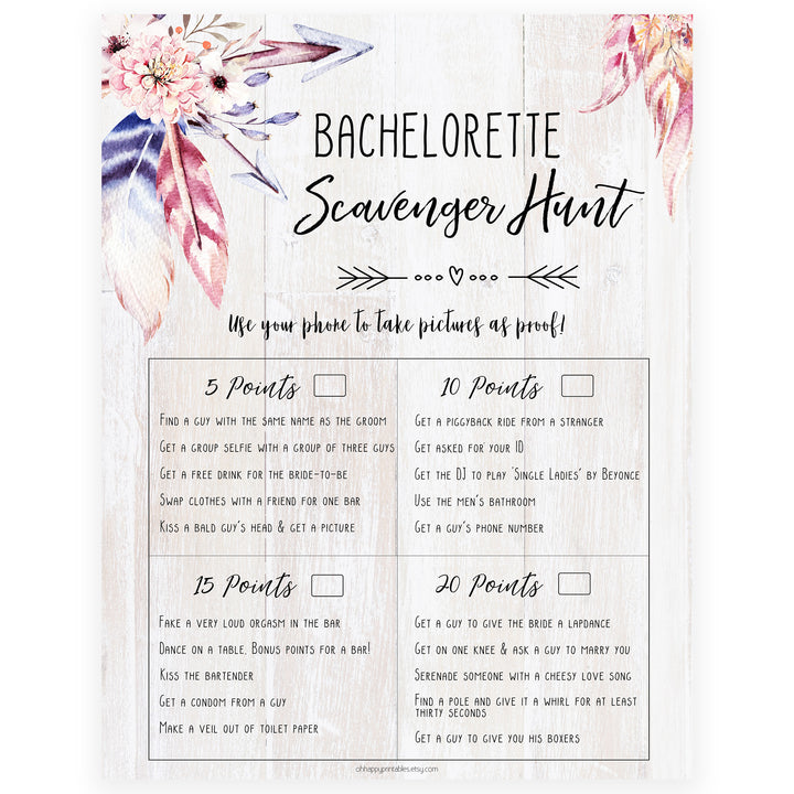 Bachelorette Scavenger Hunt - Boho