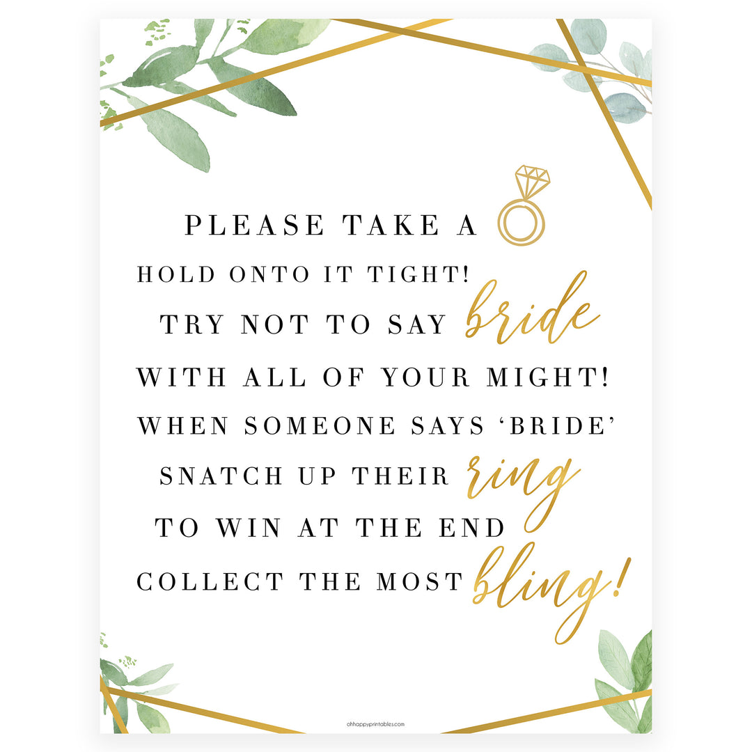please take a ring bridal shower, floral bridal shower game, gold greenery bridal shower games, take a ring bridal shower