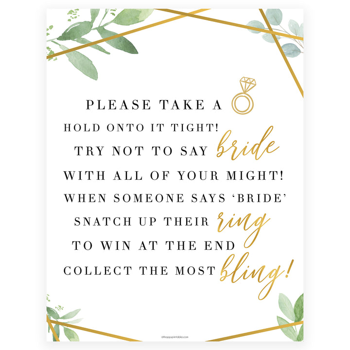 please take a ring bridal shower, floral bridal shower game, gold greenery bridal shower games, take a ring bridal shower